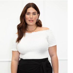 ELOQUII Elements Women's Plus Size Smocked Off The Shoulder Tee